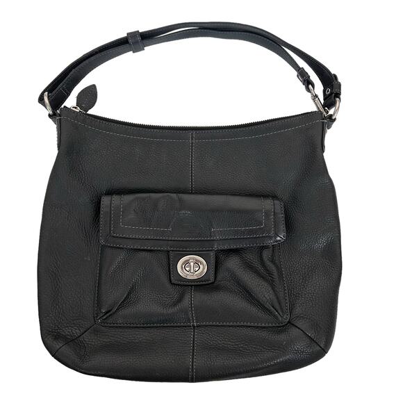 Coach Penelope Black Pebbled Leather Shoulder Bag - Picture 1 of 6